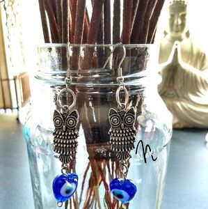Handcrafted Evil Eye Owl Earrings